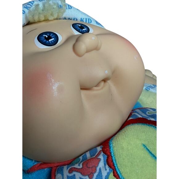 Cabbage Patch Kids Baby Land Boy Rattle Doll Blonde Blue Eyes 1988 Lovey Plush - Picture 10 of 10